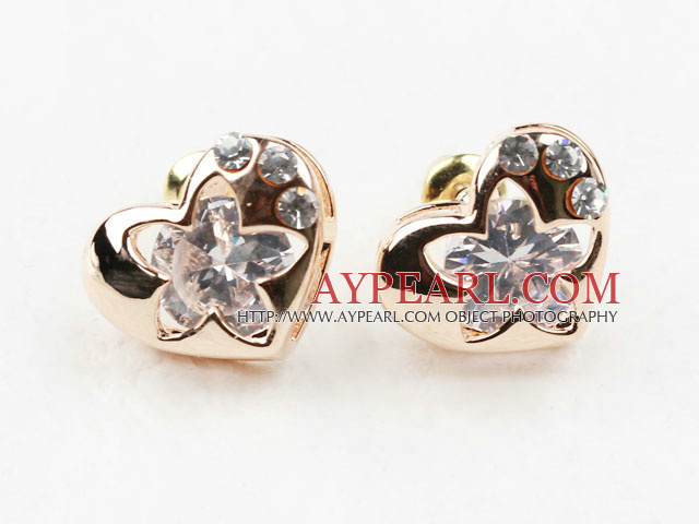 Fashion Style Heart Shape tekojalokivi kullattu hypoallergeeninen Studs korvakorut