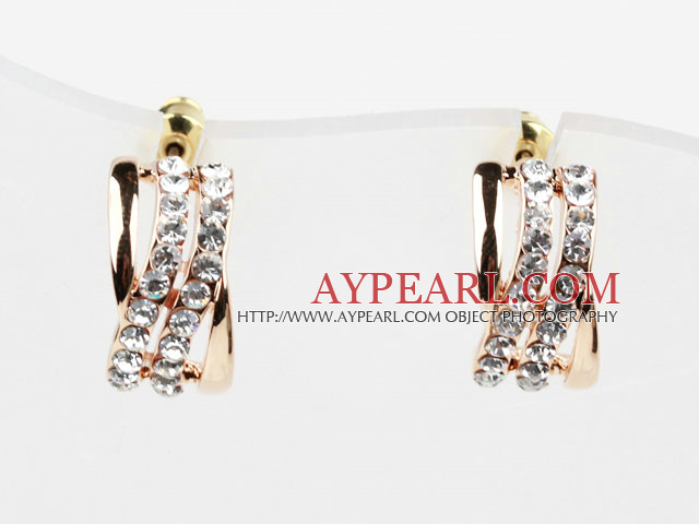 Fashion Style Rhinestone Gold Plated Hypoallergenic Hoop Studs Earrings