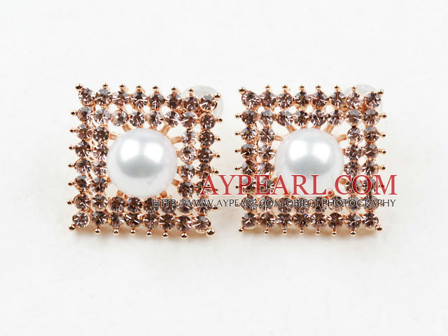 Fashion Style Square Shape tekojalokivi ja Immitation Round Pearl kullattu hypoallergeeninen Studs korvakorut