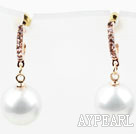 Fashion Style Immitation Round Pearl with Rhinestone Gold Plated Hypoallergenic Studs Earrings