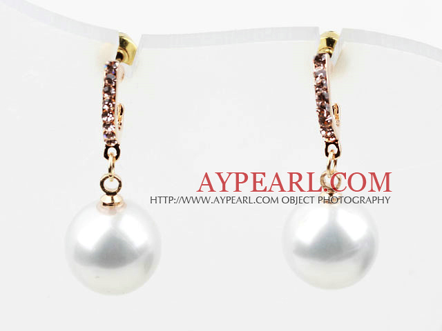 Fashion Style Immitation Round Pearl with Rhinestone Gold Plated Hypoallergenic Studs Earrings