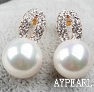 Fashion Style Immitation Round Pearl with Rhinestone Gold Plated Hypoallergenic Hoop Studs Earrings