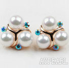 Fashion Style Immitation Round Pearl Blue tekojalokivi kullattu hypoallergeeninen Studs korvakorut