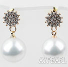 Fashion Style Immitation Round Pearl with Snowflake Rhinestone Gold Plated Hypoallergenic Studs Earrings