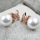 Fashion Style Immitation Round Pearl X Shape tekojalokivi kullattu hypoallergeeninen Studs korvakorut