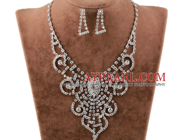 Lace Shape Fashion Alloy With Rhinestones Wedding Bridal Jewelry Set(Necklace and Matched Earrings)