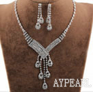 Brillant alliage avec strass mariage nuptiale Jewelry Set (Collier et boucles d'oreilles longues appariés)