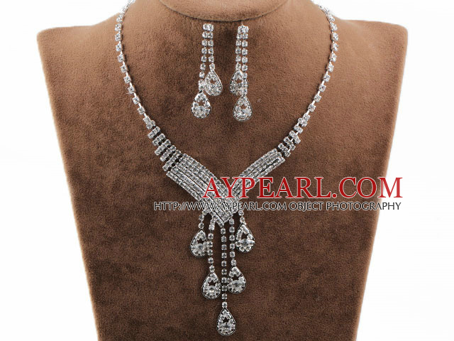 Shining Alloy With Rhinestones Wedding Bridal Jewelry Set(Necklace and Matched Long Earrings)