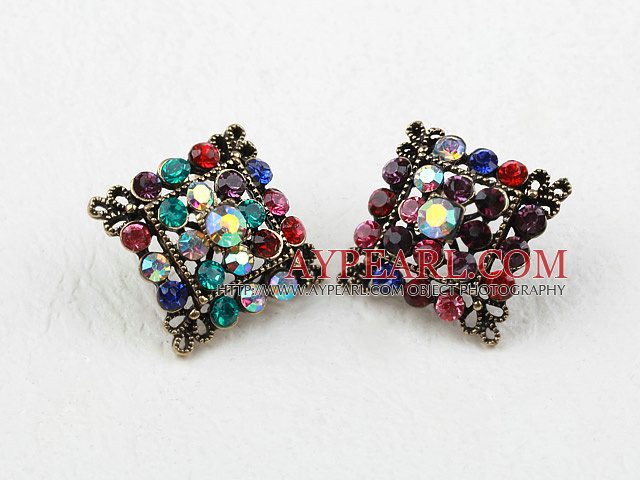 Fashion Style Rautenform Multi Color Rhinstone Oversized Ohrstecker