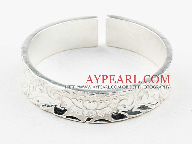 Μεγάλη Sterling Silver βραχιόλι βαρύ στυλ (με το μοτίβο των διαφορετικών λουλουδιών)