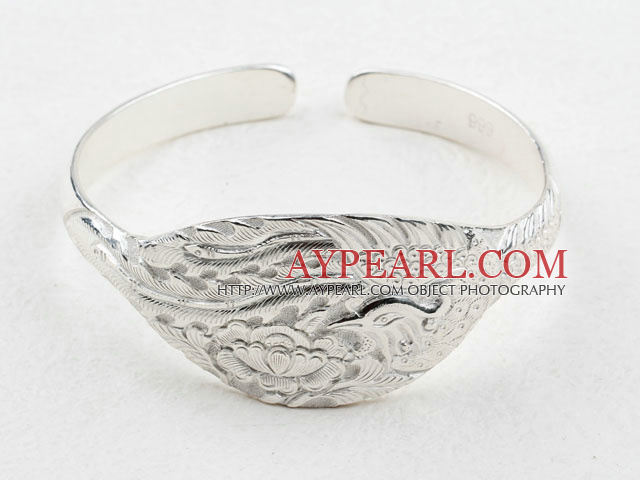 Sterling Silver(99.9% Silver) Bangle (With the Pattern of Peony and Phoenix )
