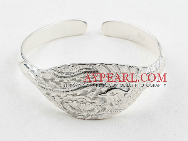 Sterling Silver Bangle (cu modelul de Bujorului şi Phoenix)