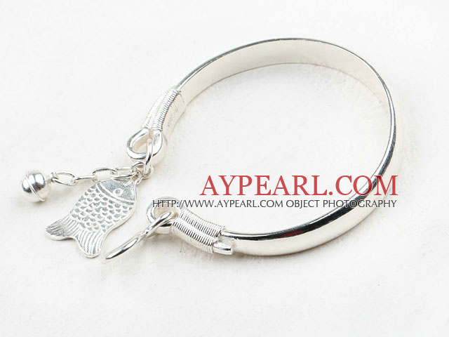 Fashion Style Sterling Silver(99.9% Silver) Bangle with Sterling Silver Fish Shape Accessories