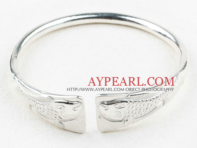 Fashion Style Sterling Silver(99.9% Silver) Bangle (With the Pattern of Double Fish )