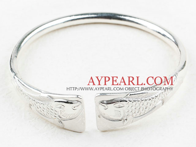 Mote Stil Sterling Silver Bangle (med mønsteret av Double Fish)