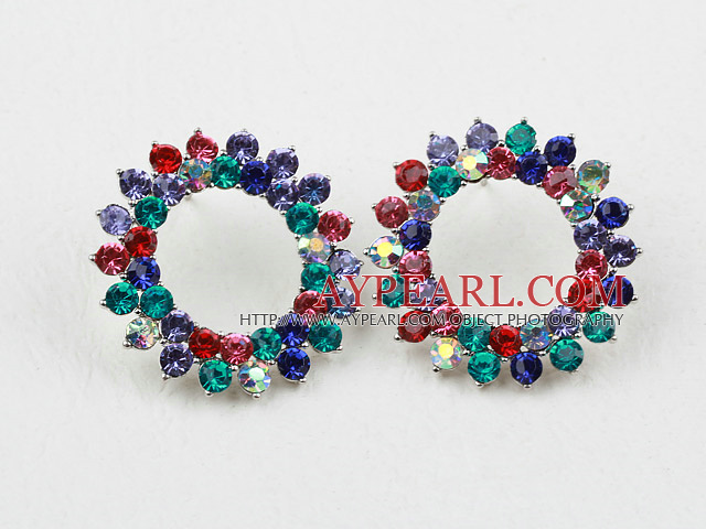 Fashion Style Annulus Shape Multi Color Rhinstone Studs Earrings