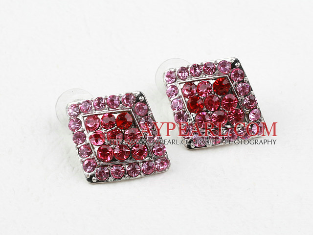 Rhombus Shape Pink and Red Rhinestone Fashion Studs Earrings