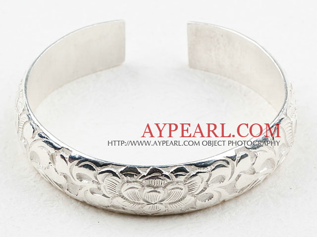 Klassisk design Sterling Silver Bangle (Med Partern av Beautiful Flower)