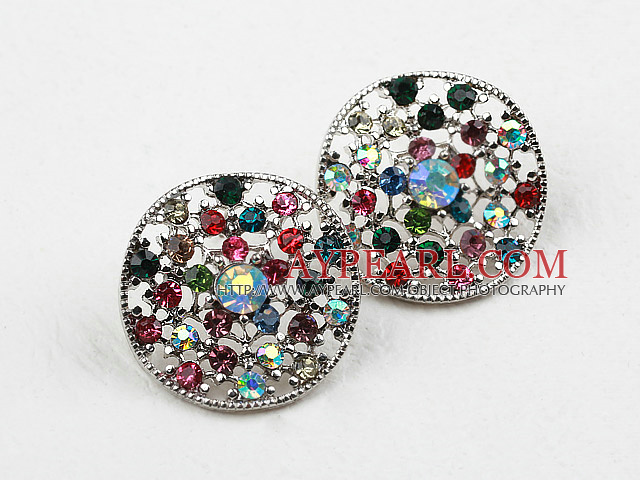 Fashion Style Round Shape Multi Color Rhinstone Hollow Studs Earrings