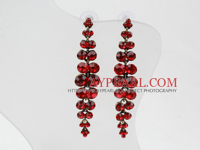 Long and Dangle Style Immitation Ruby Rhinestone Studs Earrings