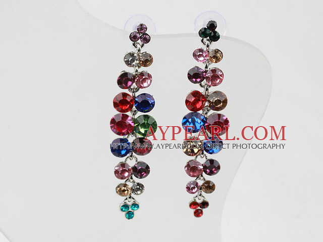 Long and Dangle Style Multi Color Rhinestone Studs Earrings