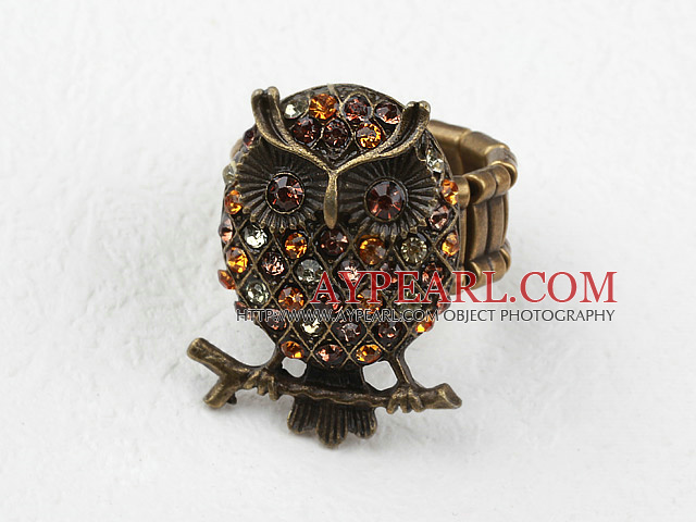 Owl Shape Bronze with Rhinestone Stretch Ring