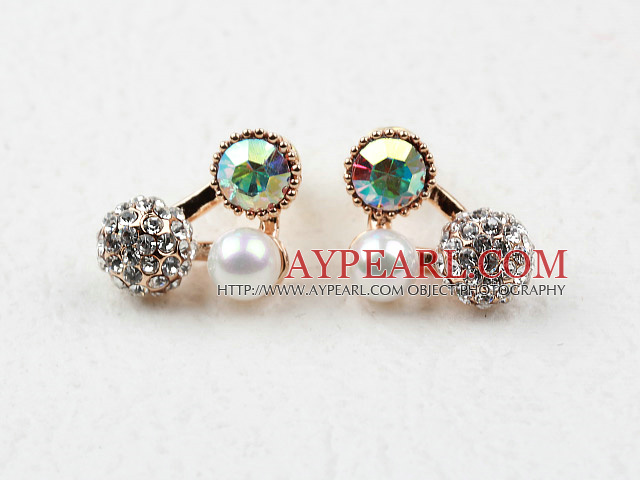 Triangle Shape Gold Plated Immitation Pearl and Rhinestone Hypoallergenic Studs Earrings