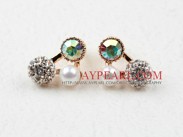 Triangle Shape Gold Plated immitation Pearl og Rhinestone Hypoallergenic Studs øredobber