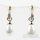 Drop Shape Immitation Pearl with Rhinestone Gold Plated Hypoallergenic Fashion Studs Earrings