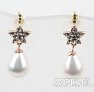 Drop Shape Immitation Pearl med Star Form STRASS Guldpläterade hypoallergent Studs Örhängen