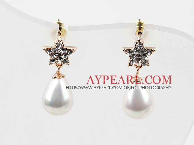 Drop Shape Immitation Pearl med Star Form STRASS Guldpläterade hypoallergent Studs Örhängen