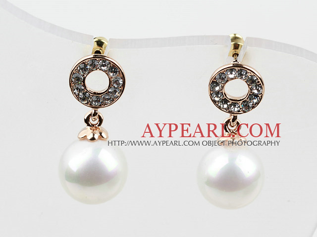 Immitation Round Pearl with Donut Shape Rhinestone Gold Plated Hypoallergenic Studs Earrings