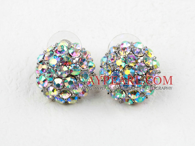 Half Ball Shape Multi Color Rhinestone Fashion Studs Earrings