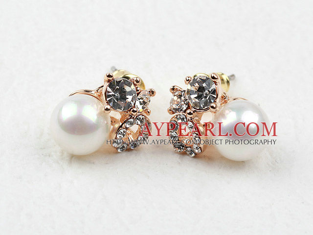 Immitation Runda Pearl med STRASS Guldpläterade hypoallergent Studs Örhängen