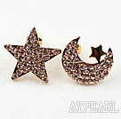 Mote Stil Star og Moon Shape Rhinestone Gold Plated Hypoallergenic Studs øredobber