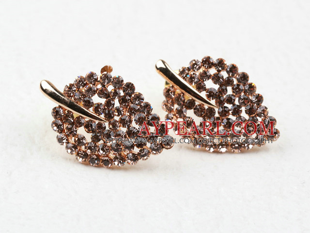 Fashion Style Leaf Shape Rhinestone Gold Plated Hypoallergenic Studs Earrings