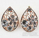 Mote Stil Drop Shape Rhinestone Hollow Gold Plated Hypoallergenic Studs øredobber