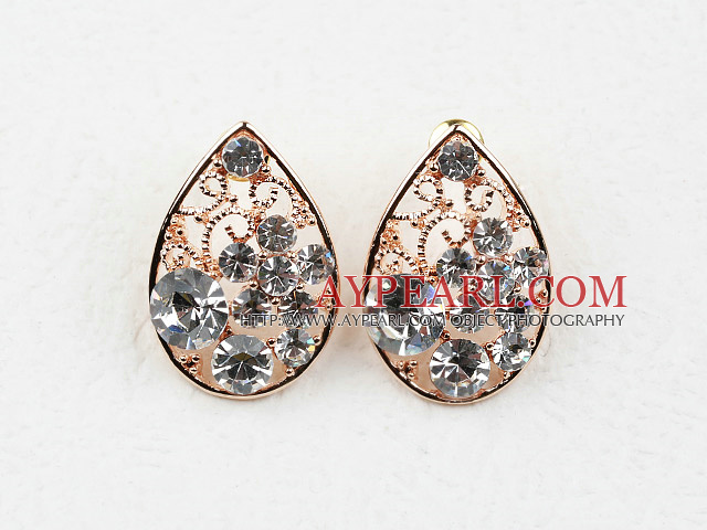 Fashion Style Drop Shape Rhinestone Hollow Gold Plated Hypoallergenic Studs Earrings