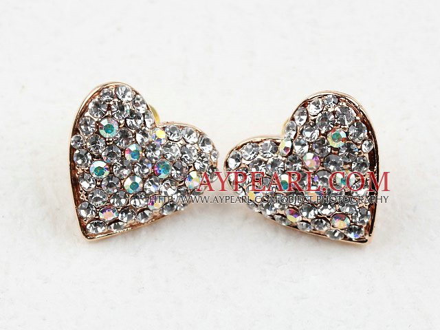 Fashion Style Heart Shape Rhinestone Gold Plated Hypoallergenic Studs Earrings