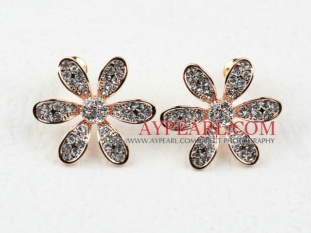 Fashion Style Flower Shape Rhinestone Gold Plated Hypoallergenic Studs Earrings