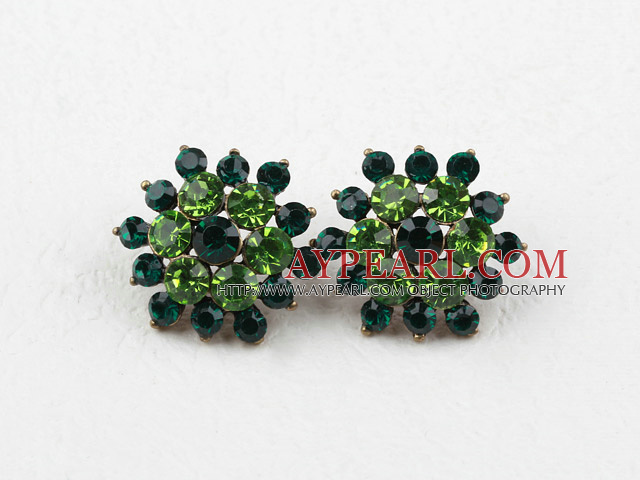 Flower Shape Imitation Emerald Rhinestone Studs Earrings