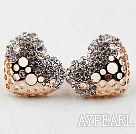 Fashion Style Heart Shape Rhinestone Half Hollow Gold Plated Hypoallergenic Studs Earrings