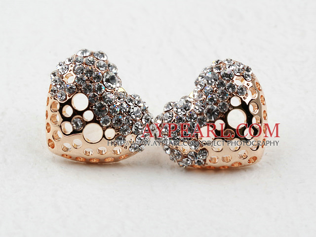 Fashion Style Heart Shape STRASS Half Hollow Guldpläterade hypoallergent Studs Örhängen