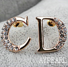 Fashion Style C D Alphabet Shape Rhinestone Gold Plated Hypoallergenic Studs Earrings