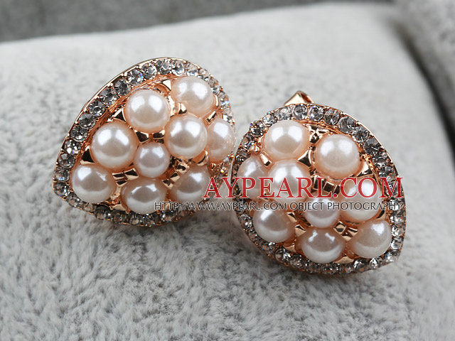 Immitation Round Pearl with Drop Shape Rhinestone Gold Plated Hypoallergenic Studs Earrings