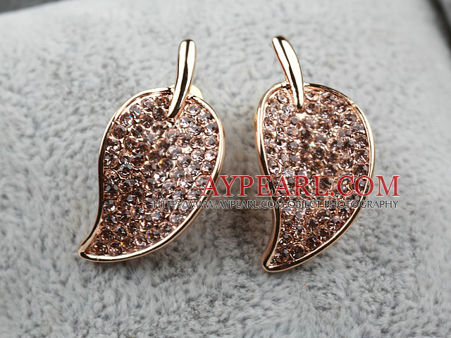 Fashion Style Leafe Shape Rhinestone Gold Plated Hypoallergenic Studs Earrings