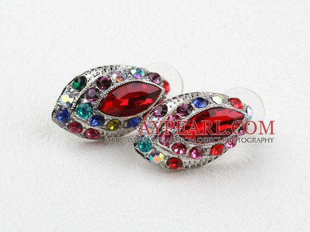 Fashion Style Horse Eye Shape Imitation Ruby and Multi Color Rhinestone Studs Earrings