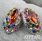 Fashion Style Horse Eye Shape Imitation Gemstone and Multi Color Rhinestone Studs Earrings