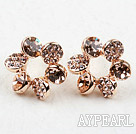 Mote Stil Flower Shape Rhinestone Gold Plated Hypoallergenic Studs øredobber