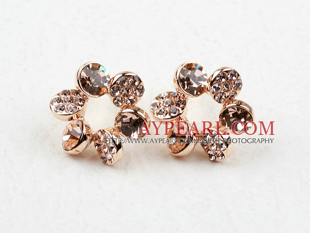 Fashion Style Flower Shape Rhinestone Gold Plated Hypoallergenic Studs Earrings